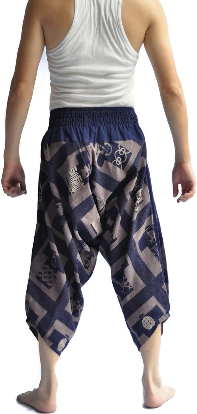 Siam Trendy Mens Harem Pants Design Japanese Style Pants One Size Blue: Clothing