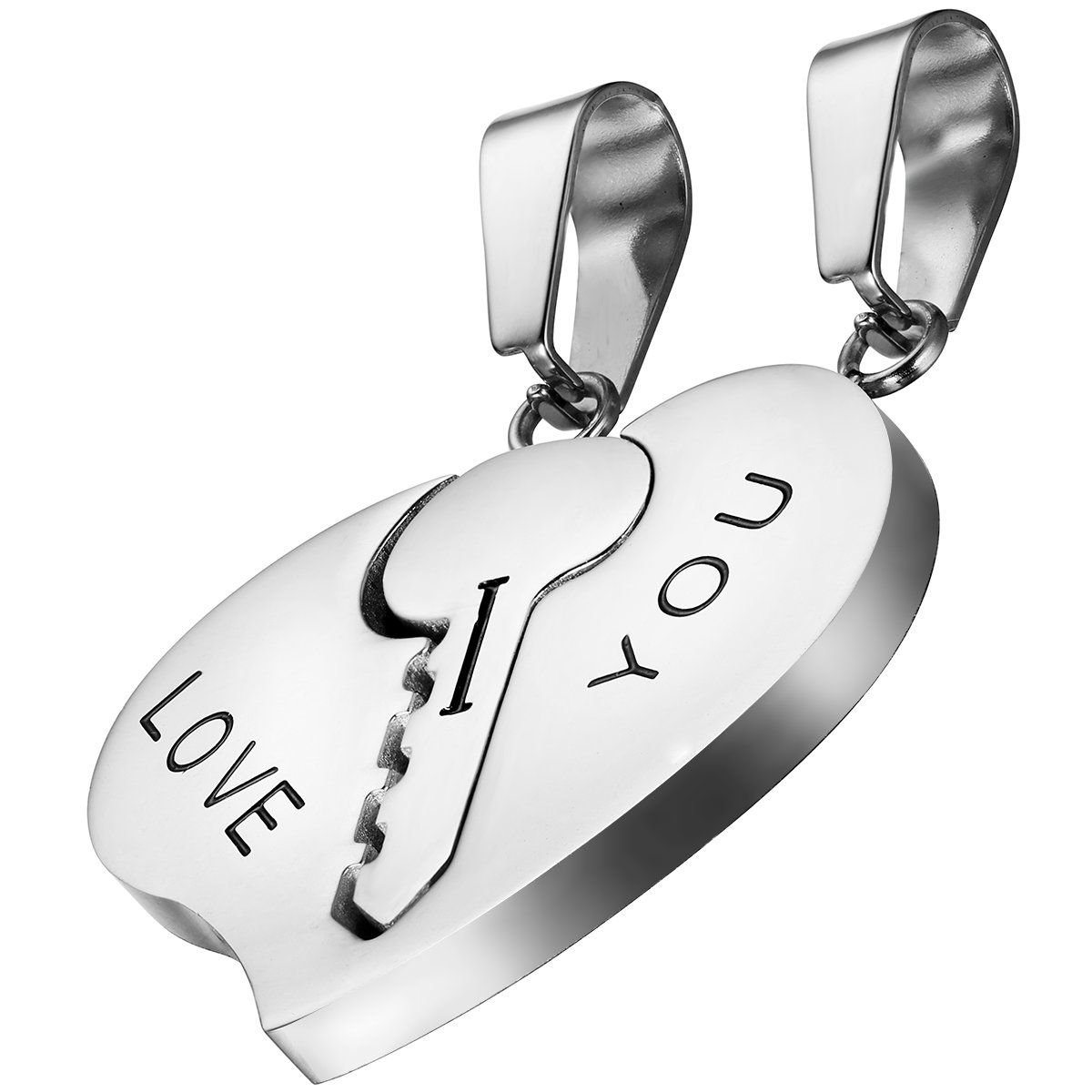 Oidea Couples Stainless Steel I Love You Key to Heart Pendants Necklace Silver