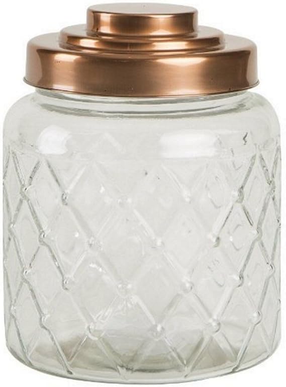 Lattice Glass Jar with Copper Finish Lid 2.6ltr Vintage Glass Storage