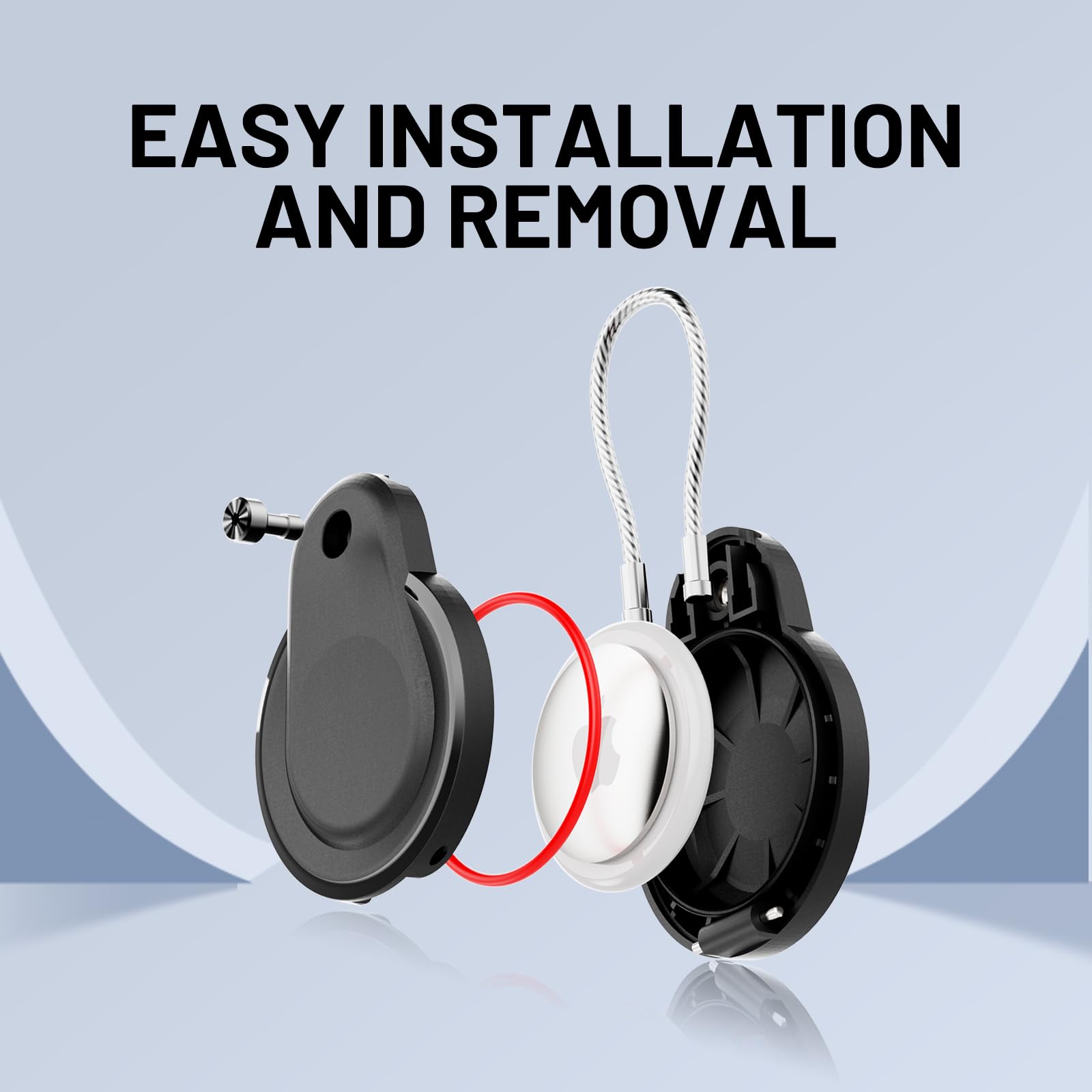 Waterproof AirTag Holder - 4 Pack Lock Case with Keychain for Apple AirTags, Air Tag Keyring with Wire Cable, Durable & Lightweight AirTag Cover for Keys, Kids, Luggage, Backpacks, Pet Collar, Black