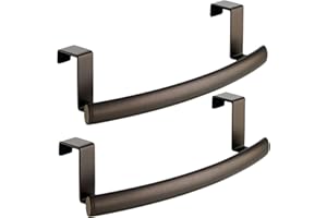 mDesign Steel Over Door Curved Towel Bar Storage, Hanger for Cabinet or Cupboard, Holder Rack for Kitchen, Bathroom - Holds Hand/Dish Towels, Washcloths - Spira Collection - 2 Pack - Bronze