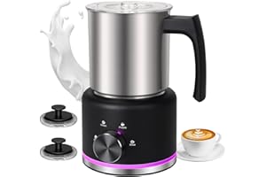 ByNaRIX Milk Frother, 16.9 OZ Milk Frother and Steamer, 4 in 1 Electric Milk Frother Dishwasher Safe, Durable Silent Working Frother for Coffee, Hot and Cold Foam Maker, Black