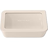 BRIVARA HOME Ceramic Coated Glass Food Storage Container | No PTFE, PFOA, PFAS, and BPA | Reusable Non Toxic Meal Prep Container with Glass Lid | Easy To Store | 3 Cup Rectangle [Crema]