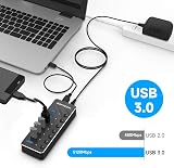 RSHTECH Powered USB C 7-Port USB 3.0 Hub with Individual On/Off Switches view 2