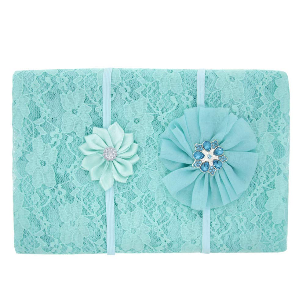 TSWRK Baby Photography Props,Lace Newborn Baby Wrap Blanket with Beads Bow Headband (Turquoiseblue)