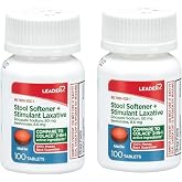 Leader 2-in-1 Stool Softener &amp; Stimulant Laxative, Docusate Sodium 50mg, Sennosides 8.6 mg, Gentle Occasional Constipation Relief for Adults, Both Men &amp; Women, &amp; Children Ages 6+, 100 Tablets 2-Pack