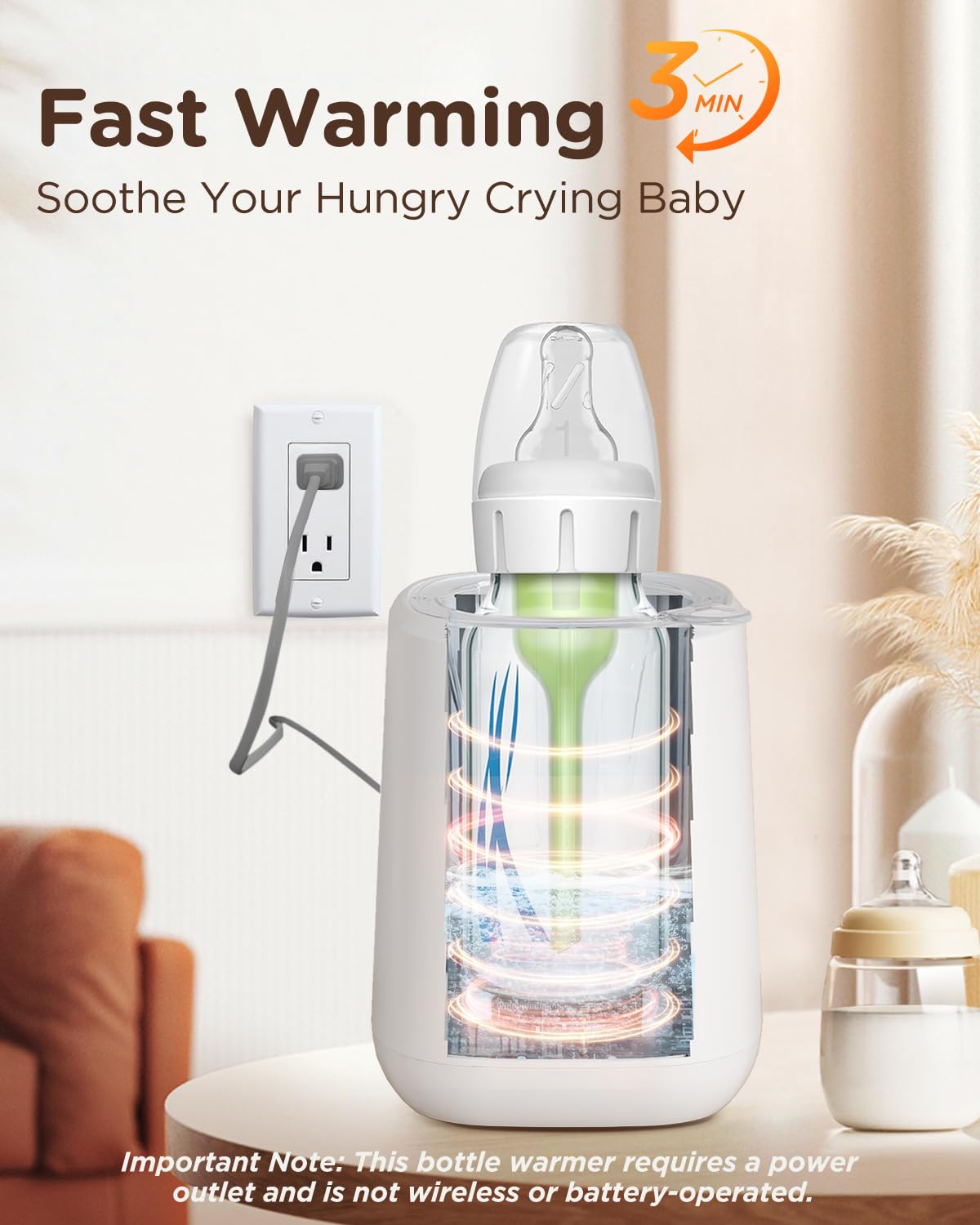 Bear Baby Bottle Warmer, Milk Warmer Breastmilk Bag Formula Fast Warming for New Born Baby Bottles, with Time Temp Control Automatic Shut Off at Home Use