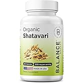 Organic Shatavari 1200mg, 60 Capsules - Lactation Support Vitamins, Hormonal Balance for Women, Asparagus Racemosus Root