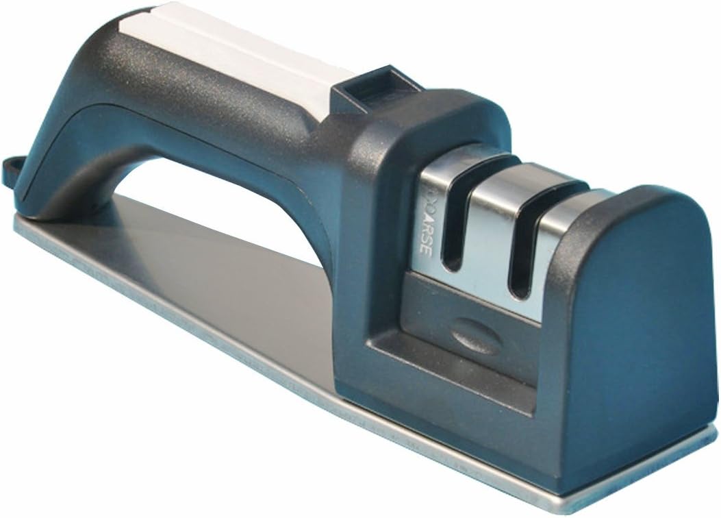 DearyHome Knife Sharpener for Straight and Serrated Knives Scissors, 2 Stage Diamond Coated Sharpening System, Black