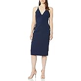 Dress The Population Womens Lyla Plunging Sleeveless Fitted Midi Sheath Dress