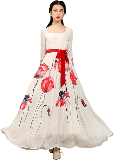 Amazon Bofeifs ボーフィズ ワンピース フレアワンピース 上品 グログランリボン 大花柄 ワンピース マキシワンピ 着痩せ Aライン マキシワンピース ドレス フォーマルワンピース 結婚式 16春夏 ワンピース チュニック 通販