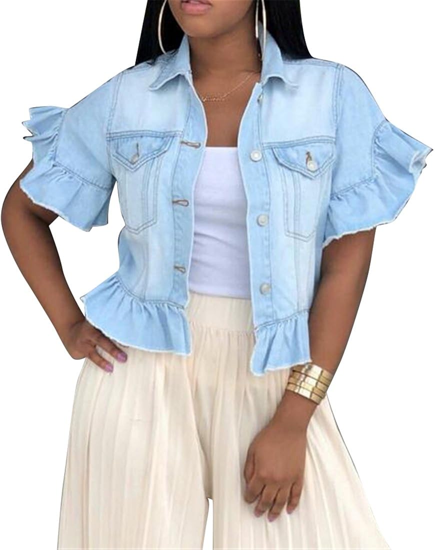 women's short sleeve cropped denim jacket