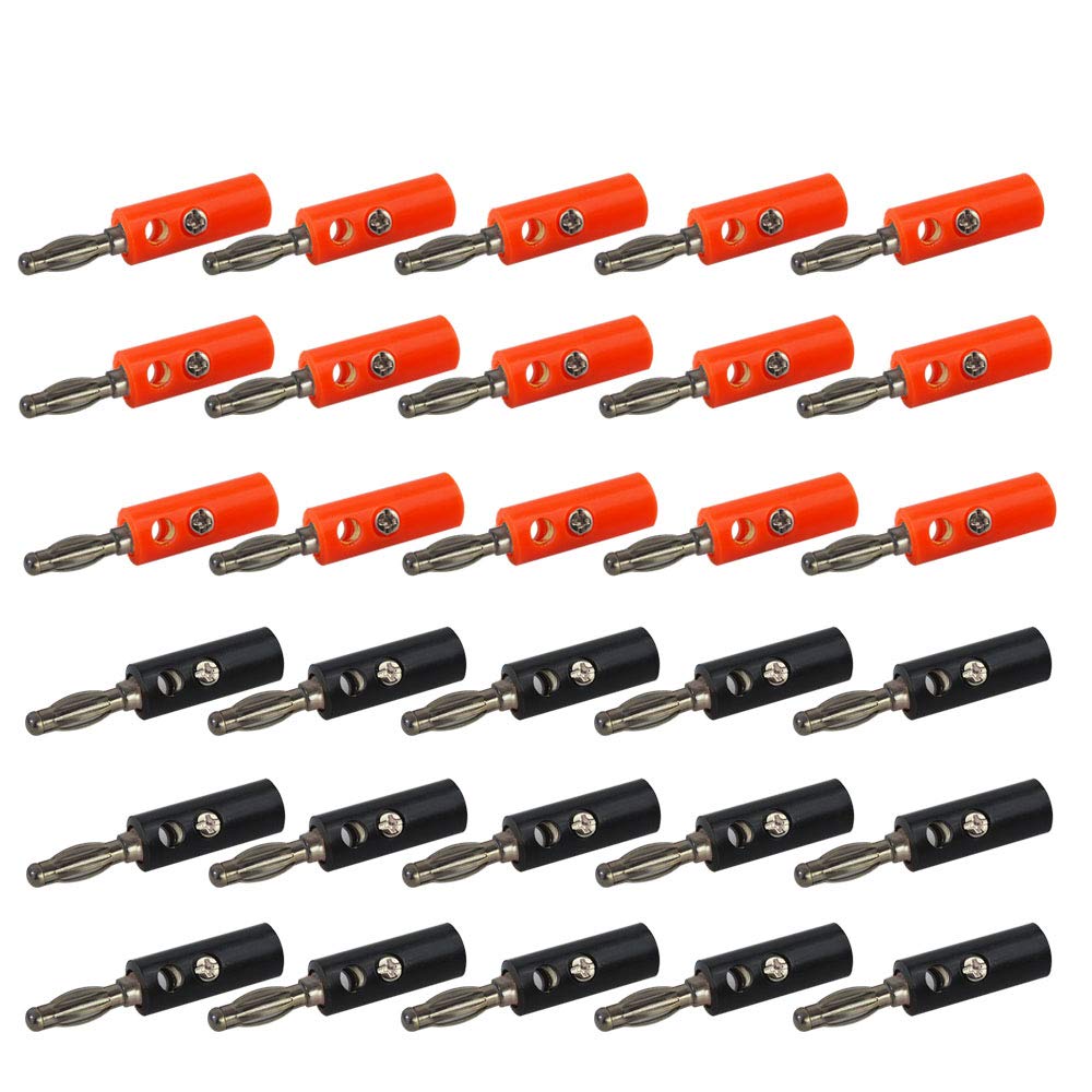 Senven 30Pcs 4mm Connector for Banana Speaker, Banana Connector, 4 mm Connector Audio Cable Speaker (Type A) - 15 Black, 15 Red.