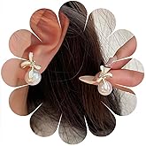 W WEILIRIAN Vintage Pearl Bow Earrings Pearl Drop Earrings Boho Bow Stud Earrings Wedding Pearl Earrings Gold Bow Knot Earrings Jewelry for Women