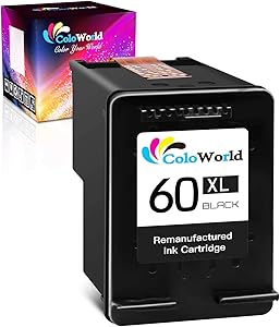ColoWorld Remanufactured Ink Cartridge Replacement for HP 60 XL 60XL (1 Black) for HP Photosmart C4780 C4795 C4680 D110a C4600 C4640 C4700 Deskjet F4580 F4480 F4280 F4235 F4240 Envy 100 110 Printer