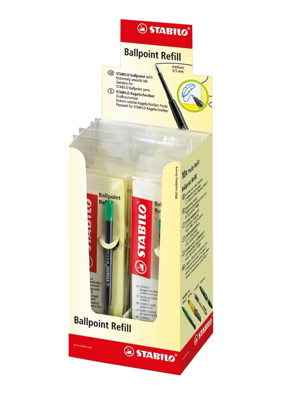 STABILO Ballpoint Pen Refill - Pack of 10 - Green