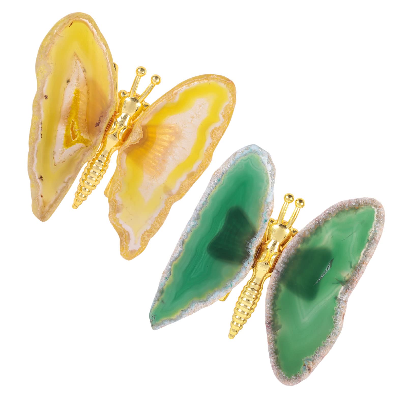 mookaitedecor Set of 2 Green & Yellow Agate Slices Crystal Butterfly Decoration Collectible Figurines, Crystal Stone Animal Gifts, Semi Precious Stones Art Butterfly Ornaments for Home Reiki Healing