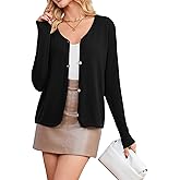 Poplab Women's Lightweight Long Sleeve Cropped Cardigan for Dresses Button Down Knit Shrug for Layering Breathable Cover-Up