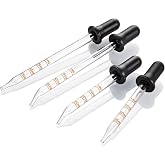 4 Pack, 1 mL Glass Eye Dropper with Measurement - Long &amp; Short, Bent &amp; Straight Tip Calibrated Glass Medicine Droppers, Accurate Dose Pipette Dropper for Essential Oils, Feeding, Ear, Lab, Health Care