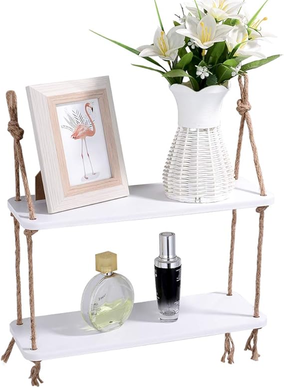 NiceVue 2Tier Hanging Wall Shelf White Wall Shelf with