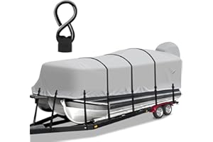 Cerumute Pontoon Boat Cover, Heavy Duty 1200D Waterproof Pontoon Cover with Motor Cover and Windproof Adjustable Metal Buckle, 21-24 ft, Gray