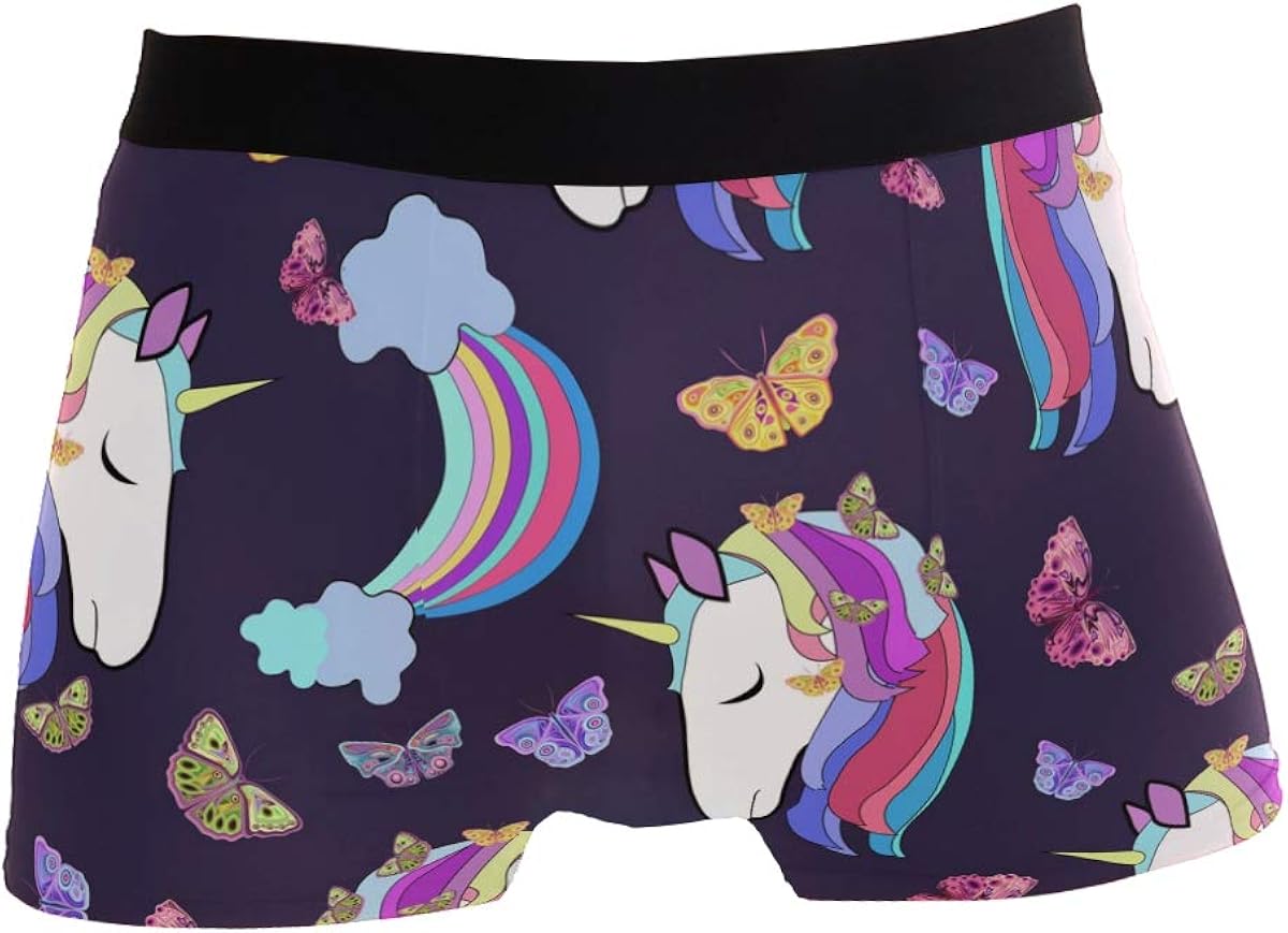 ALARGE Men's Boxer Briefs, Unicorn Butterfly Rainbow Short Underwear Soft Stretch Underpants for