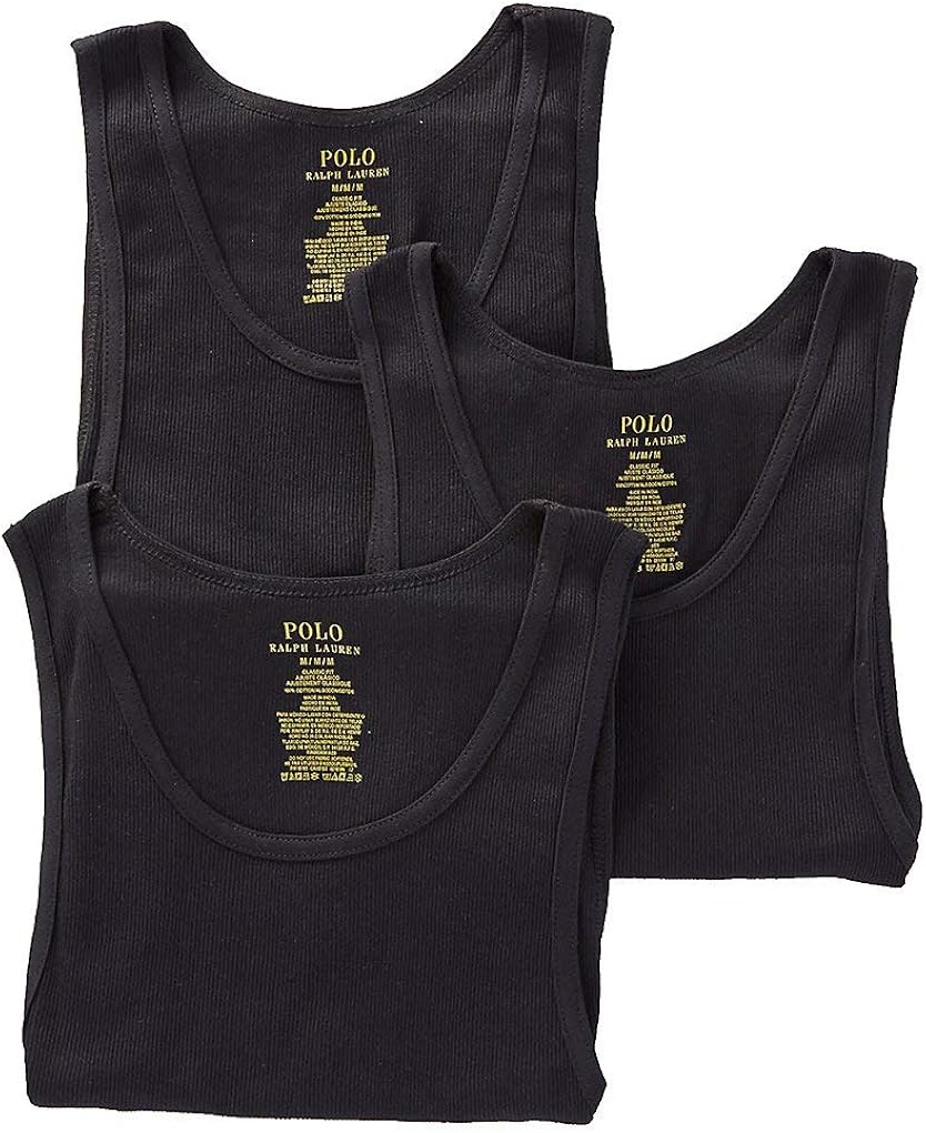 Polo Ralph Lauren Classic Fit Ribbed Tank with Moisture Wicking 100% Cotton - 3 Pack at  Men’s Clothing store