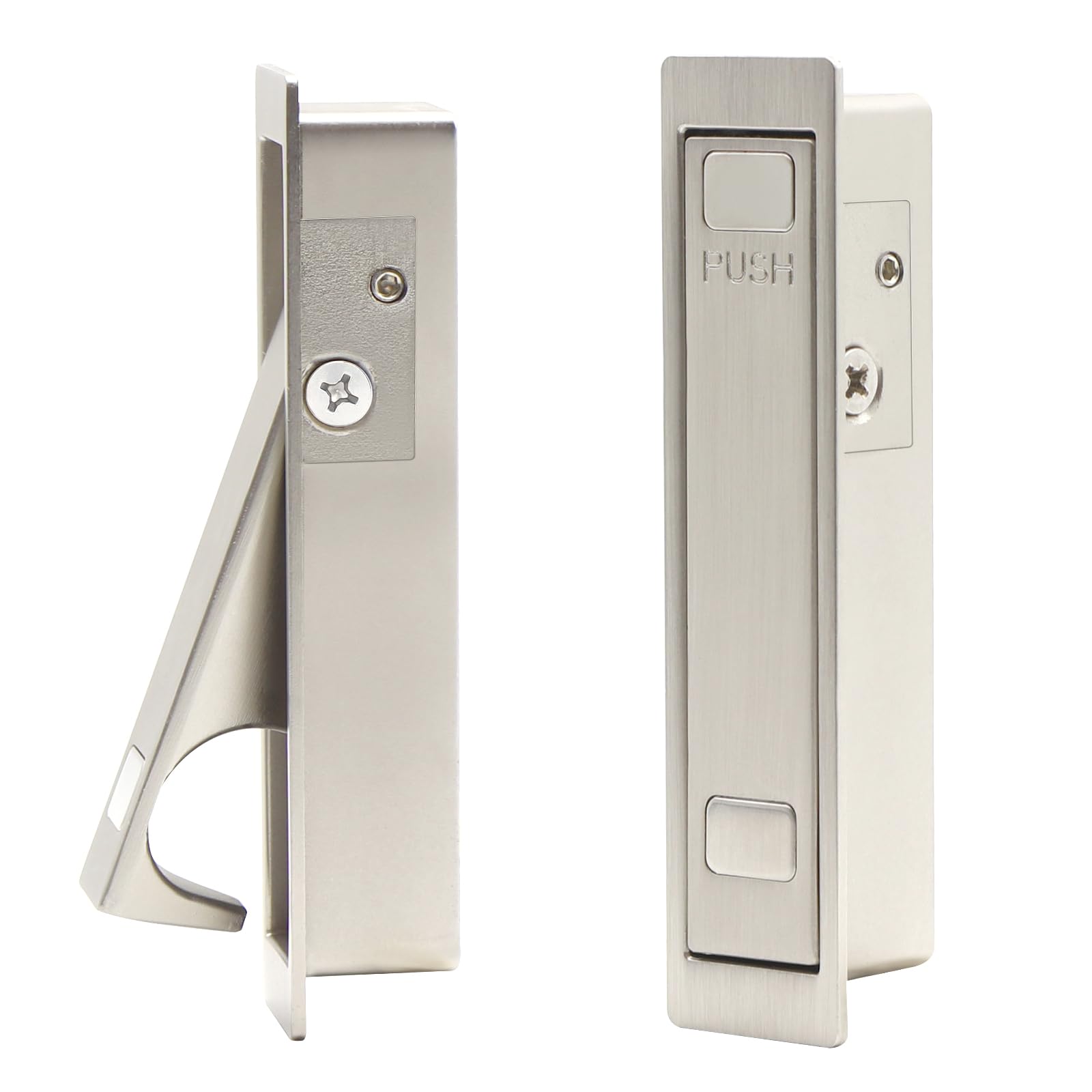 Photo 1 of Dontay 2 Pack Pocket Door Pull Handle, Press Finger Edge Pull, Push Flush Mount Door Pull for Pocket Sliding Door, Recessed Rectangular Bypass Door Hardware, Cabinet Pull (2, Brushed Nickel)1048775579
