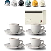 KIVY 3 oz Espresso cups set of 4 - Thick walled stoneware espresso cup set - Italian style espresso cups and saucers - Demitasse cups set of 4 - Small coffee mugs - Demitasse cups and saucers sets