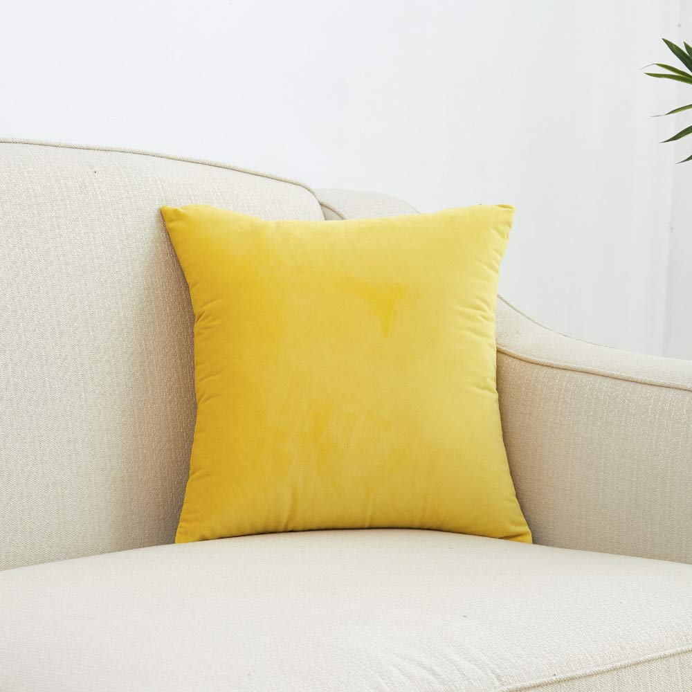RKAAS HOME Pack of 2 Super Soft Decorative Luxurious Dutch Velvet Square Cushion Covers for Living Room Sofa Couch Bed 45cm x 45cm 18x18 Inches (Pack of 2 - Yellow)