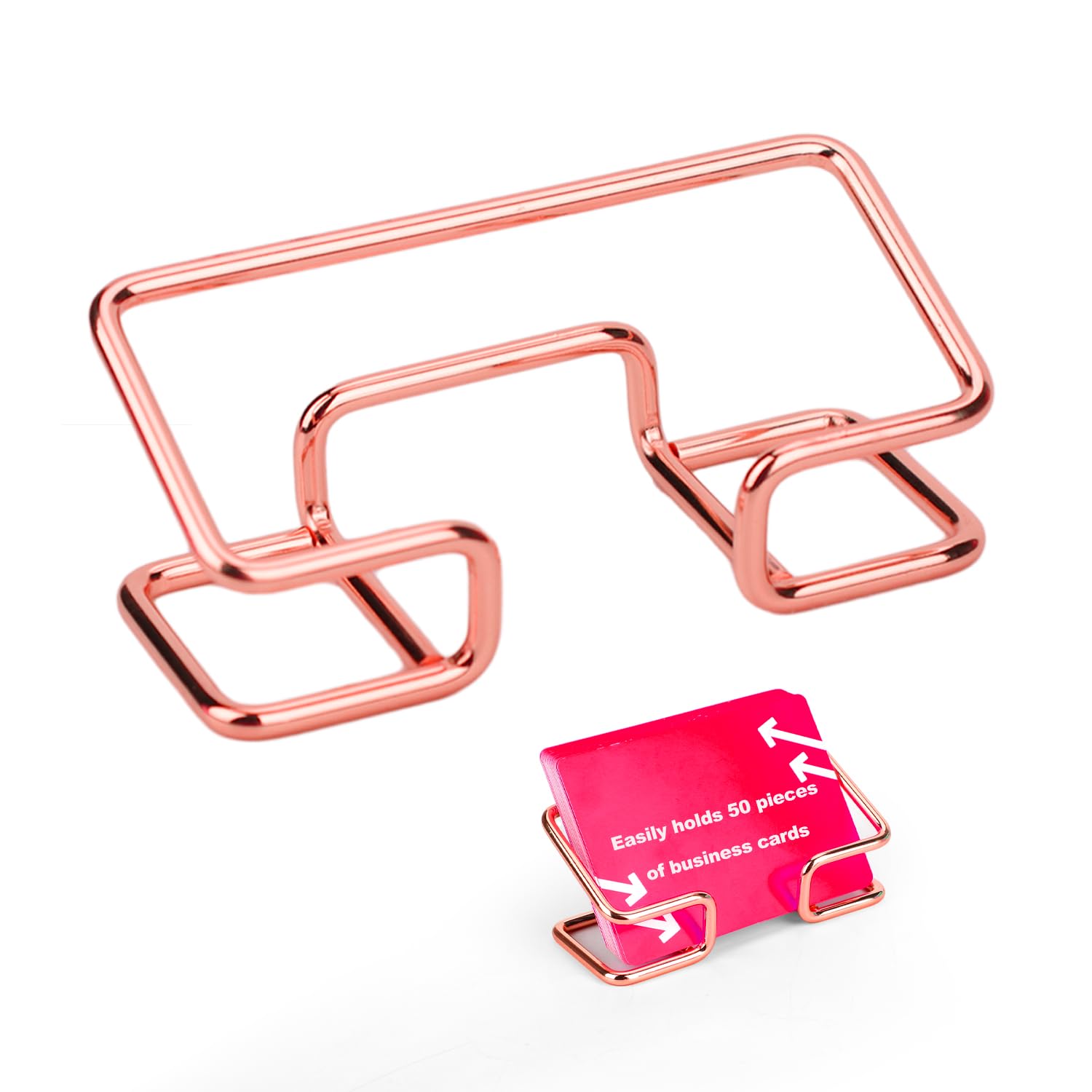 lasuroa 1pc Business Card Holder Desktop, Rose Gold Metal Business Cards Stand Display Name Cards Organizer for Women Men Office Supplies, 43034