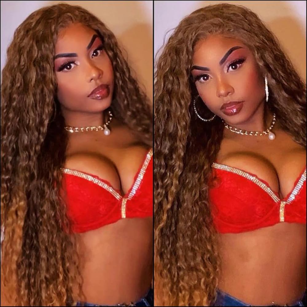 Sapphirewigs Curly Lace Front Wig Highlight Auburn Synthetic Wigs for Women 13x3 Daily Wear Party Christmas Halloween Heat Resistant 26 inch