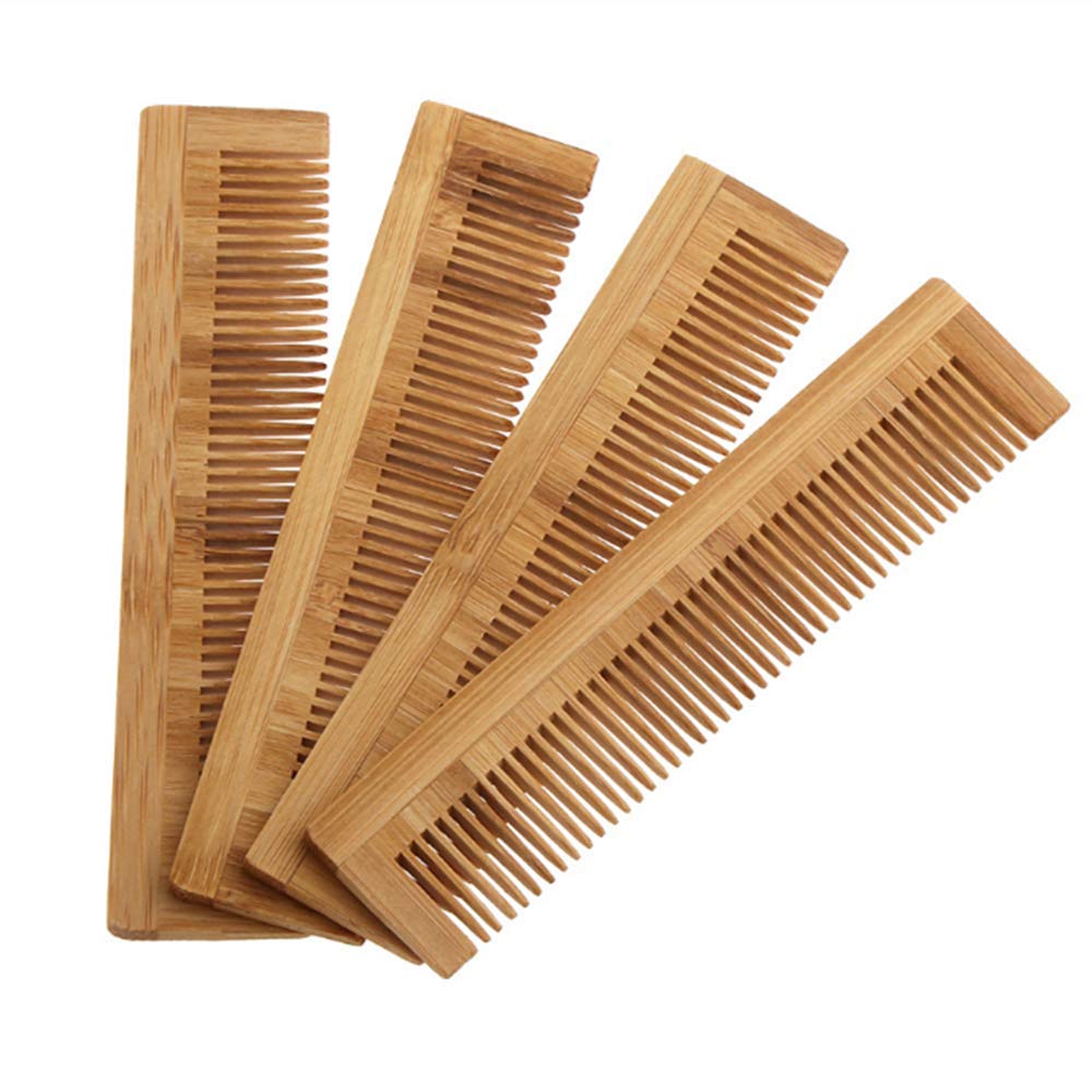 Wooden Massage Comb Eco Friendly Bamboo Fiber Handmade 5.3 Inch for Women Men and Girls 4 Pack