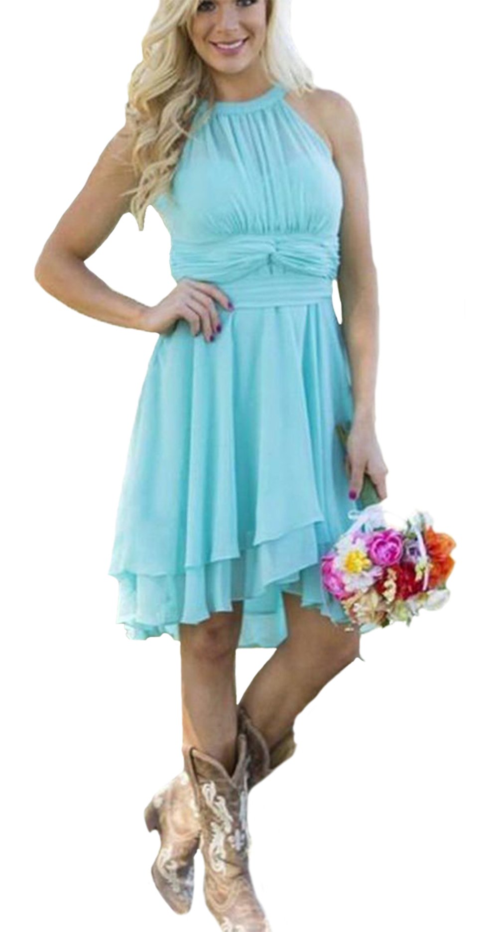 Heypen Women's Country Short Bridesmaid Dresses High Low Halter Neck
