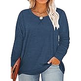 ROSRISS Plus Size Tops for Women Long Sleeve Shirts Casual Side Split Tees