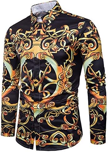 Yffksse Long Sleeve Men Shirt/Cotton Blend/Abstract Unique Pattern Printed/Casual Slim Fit Blouse,M