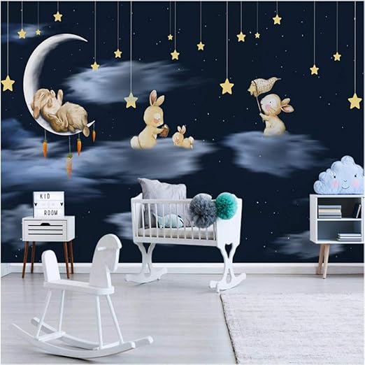 Nordic Handgemalte Kinderzimmer Cartoon Kaninchen Sky Night Stars Tapeten 3d Schone Tiere Wandbild Tapete Fur Kinderzimmer 400x280cm Amazon De Baumarkt