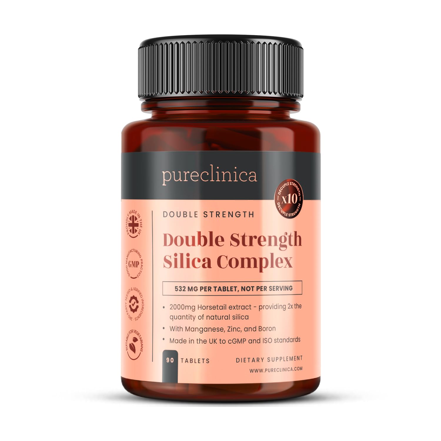 Double Strength Silica Complex – 500mg Horsetail Extract (2000mg Equivalent) w/Zinc, Manganese & Boron | 90 Tablets – 3-Month Supply | High Strength Hair, Skin, Nails & Joint Support