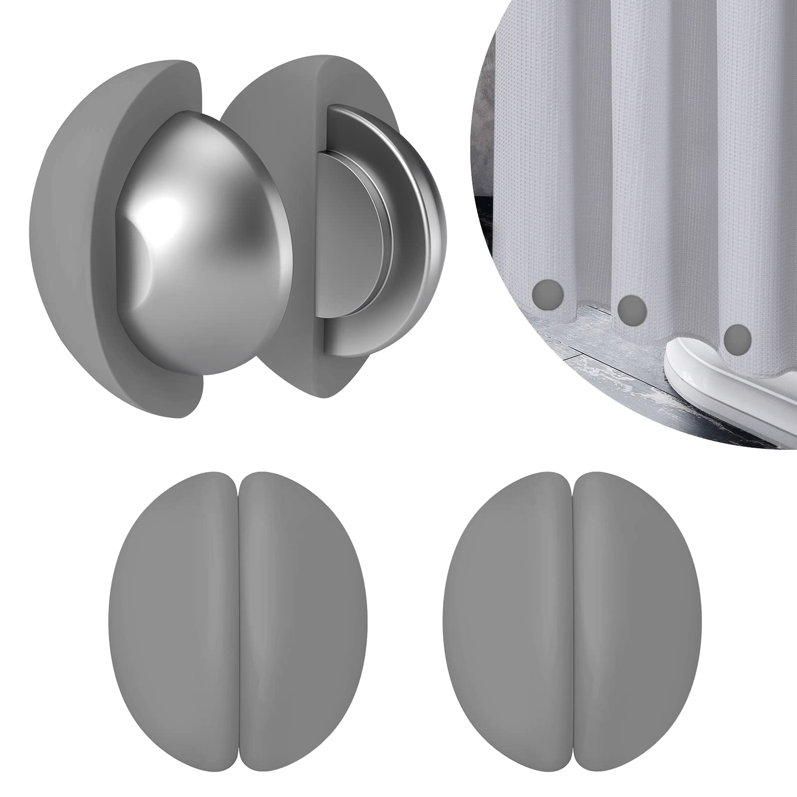 VANZAVANZU 3 Pairs Shower Curtain Weights, Silicone Wrapped Magnets, Heavy Duty Magnets Prevent Curtain Liner from Blowing, Rust-Free, Grey — image 1