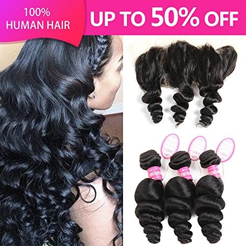 YHL Hair Peruvian Loose Wave 3 Bundles With Lace Frontal 13x4 Ear To Ear Free Part Virgin Human Hair Extensions Natural Color (14 16 18 with 12)