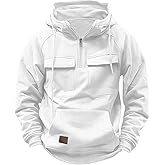 Drantren Cargo Hoodies for Men Tactical Sweatshirt Quarter Zip Cargo Pullover Hoodies Workout Gym Men Fashion Outdoor Hoodie