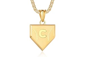SENRAN Initial A-Z Necklace for Boys Stainless Steel Letter Shield Pendant Box Chain 22+2 inch Inspirational Baseball Home Plate Necklace Baseball Jewelry Gift for Men