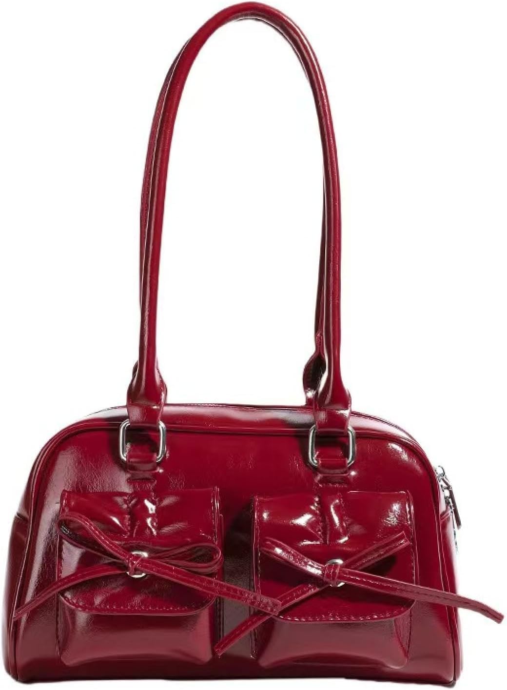 Y2K Women's Handbag, PU Leather, Bowknot, Cute, Shoulder Bag, Handbag, Lightweight, Stylish, Red