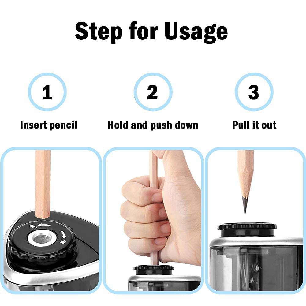 Pencil Sharpener Electric Pencil Sharpener for Kids, Blade to Fast Sharpen, Suitable for No.2/School/Classroom/Office/Home (Black)