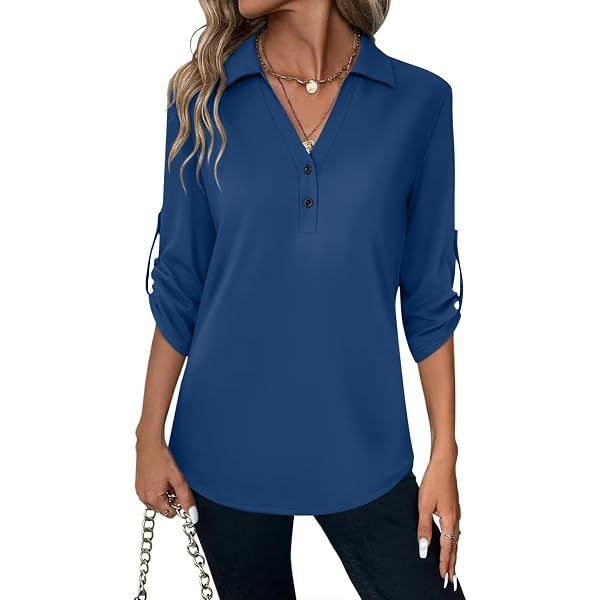thumbnail image 2 of Womens Long Sleeve Tops Womens 3/4 Sleeve Tops Dressy Casual Square Neck Shirts Loose Tunic Blouses Lace Top 2 of 9
