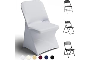 Trlyc Spandex Folding Chair Covers 100 Pcs Universal Fitted Dining Chair Cover Stretchy Slipcovers for Wedding Party Banquet Flat-Front Chairs Covers (White)