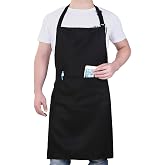 Will Well Chef Apron for Men and Women - 33" x 27" Large with 38" Waist Ties for a Comfy and Snug Fit, Durable and Lightweight, with 2 Spacious Pockets for Your Cooking Essentials - 1-Pack, Black