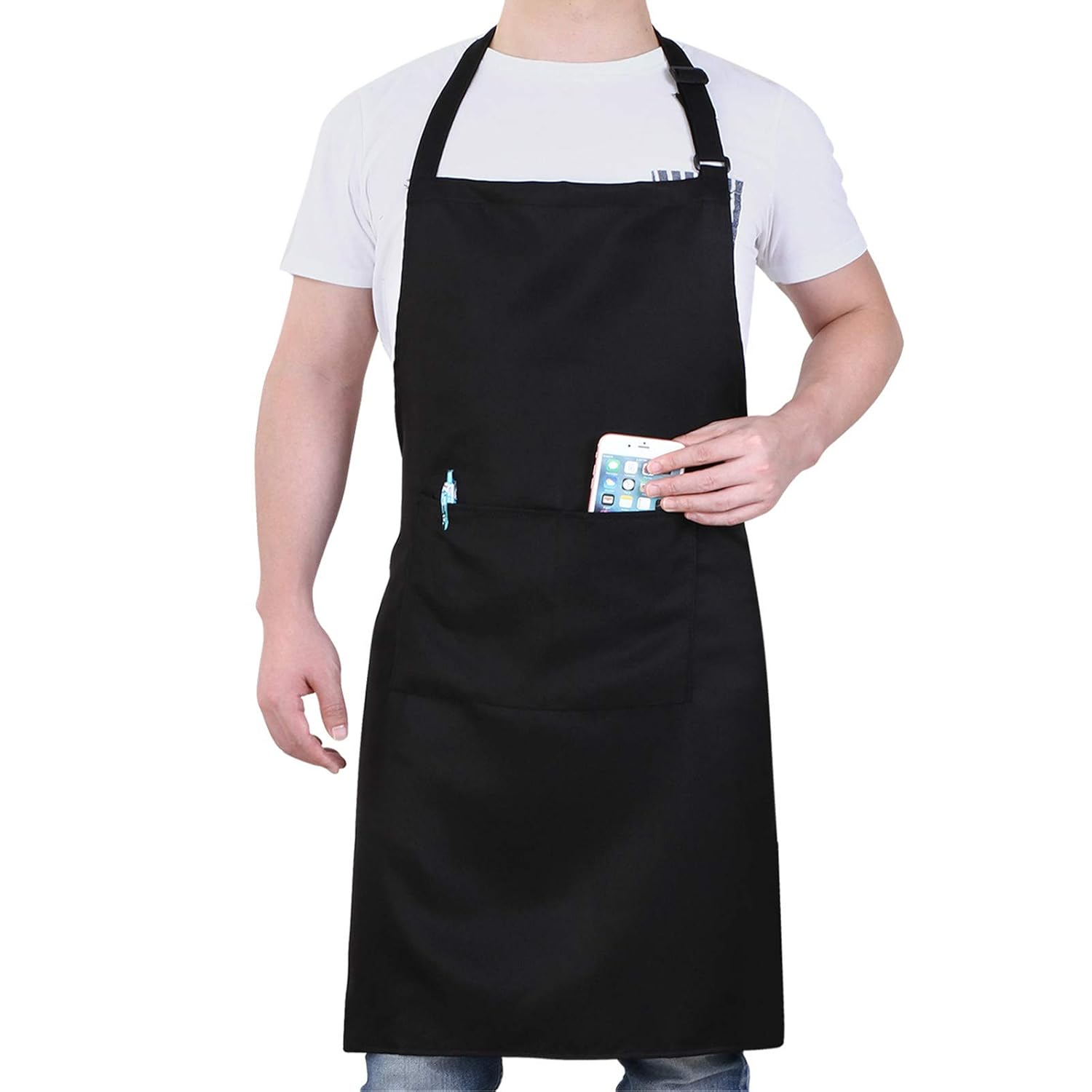 Buy Will Well Kitchen Bib Apron, Black Chef Cooking Apron with Pockets