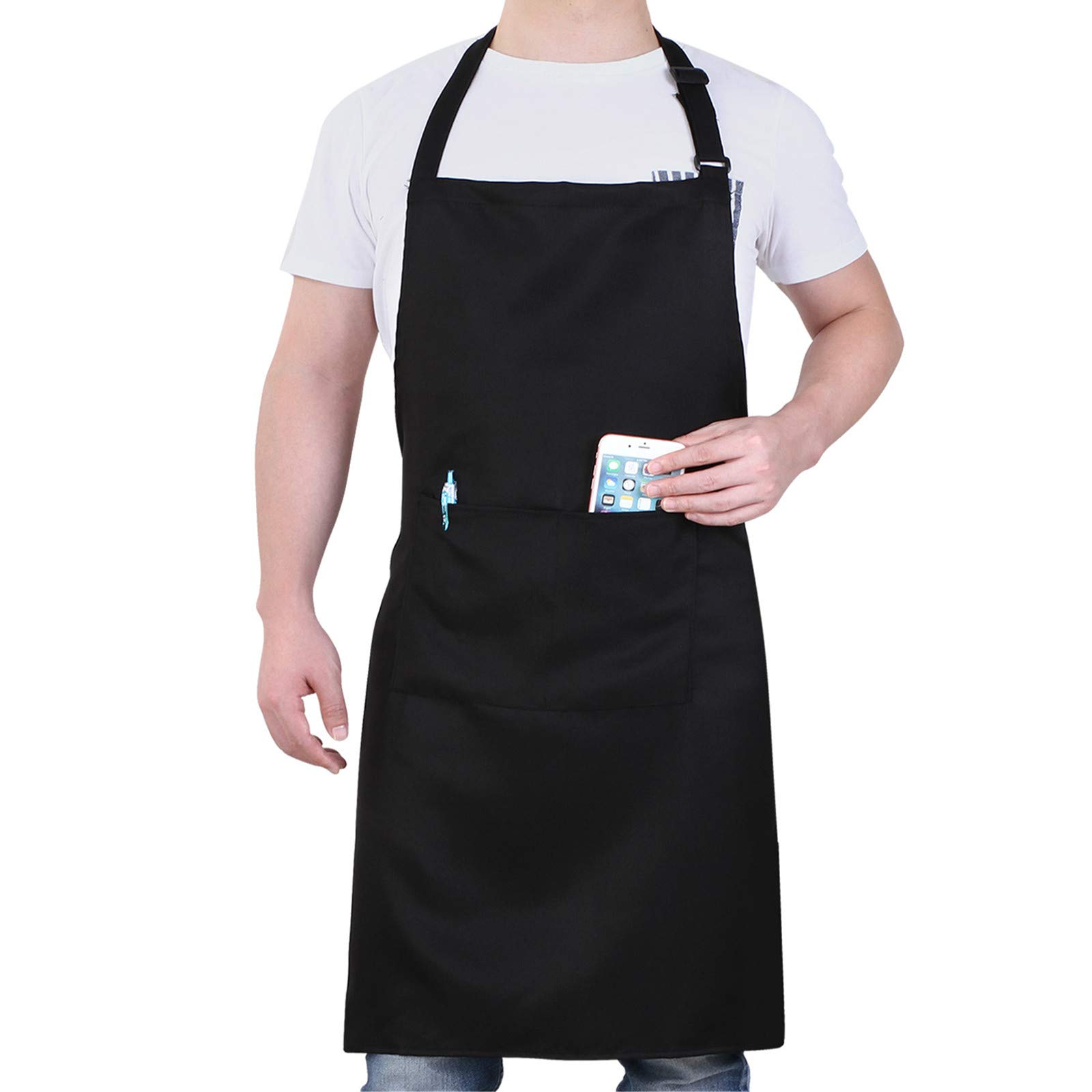 Photo 1 of Will Well Chef Apron for Men and Women - 33" x 27" Large with 38" Waist Ties for a Comfy and Snug Fit, Durable and Lightweight, with 2 Spacious Pockets for Your Cooking Essentials - 1-Pack, Black