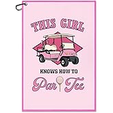 Juoqg This Girl Know How to Par Tee Pink Golf Towel, Funny Golf Bag Towel with Clip, Golfing Accessories for Women, Golfing Gifts for Daughter Golfer Mom, Birthday Gifts for Sport Lover Sister Friend